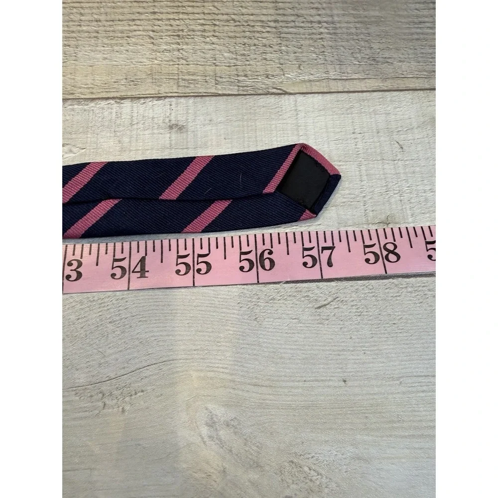 Brooks Brothers Makers Mens Silk Tie Navy Blue Pink Stripe Hand Made USA